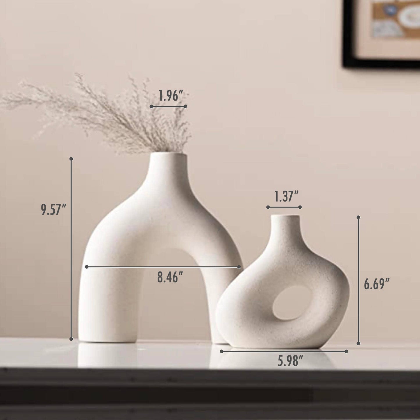 Kimisty Ceramic Off White Nordic Vase Set 2, Pampas Vases