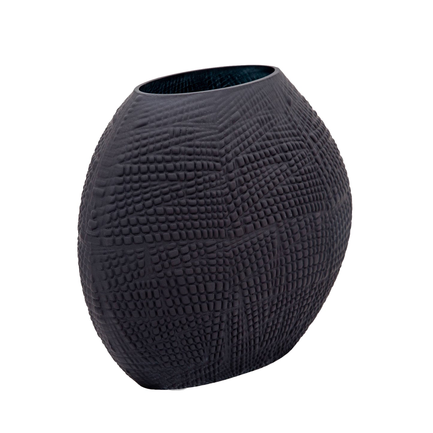 Decorative Vase - Black Glass Round Textured Modern, 10 in.