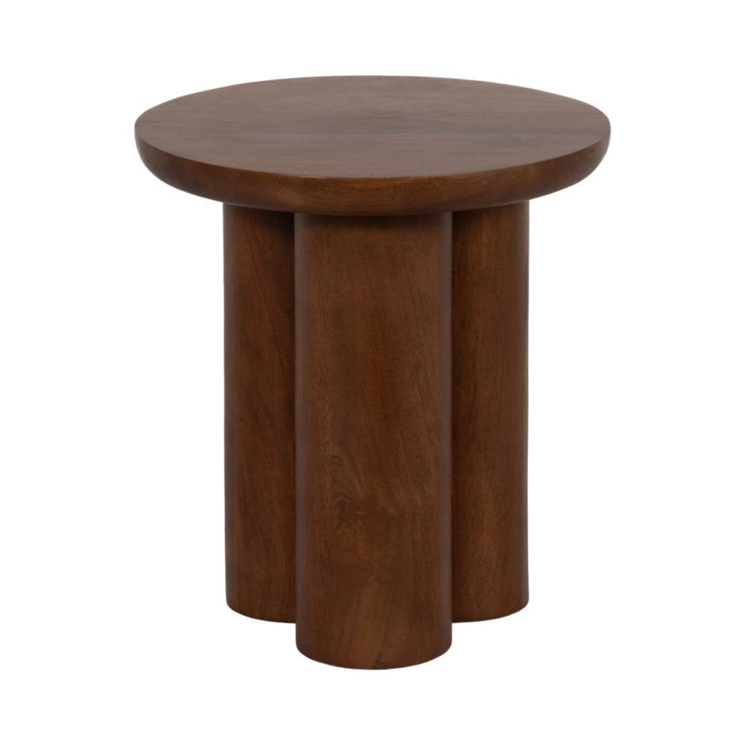 Mango Wood Scandinavian Round End Table - Brown, 18 in.