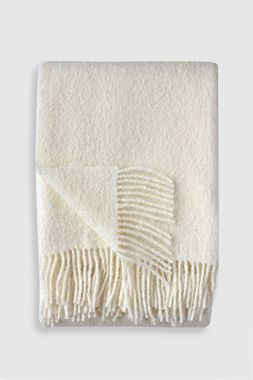 Baldwin Wool Boucle Throw: Ivory