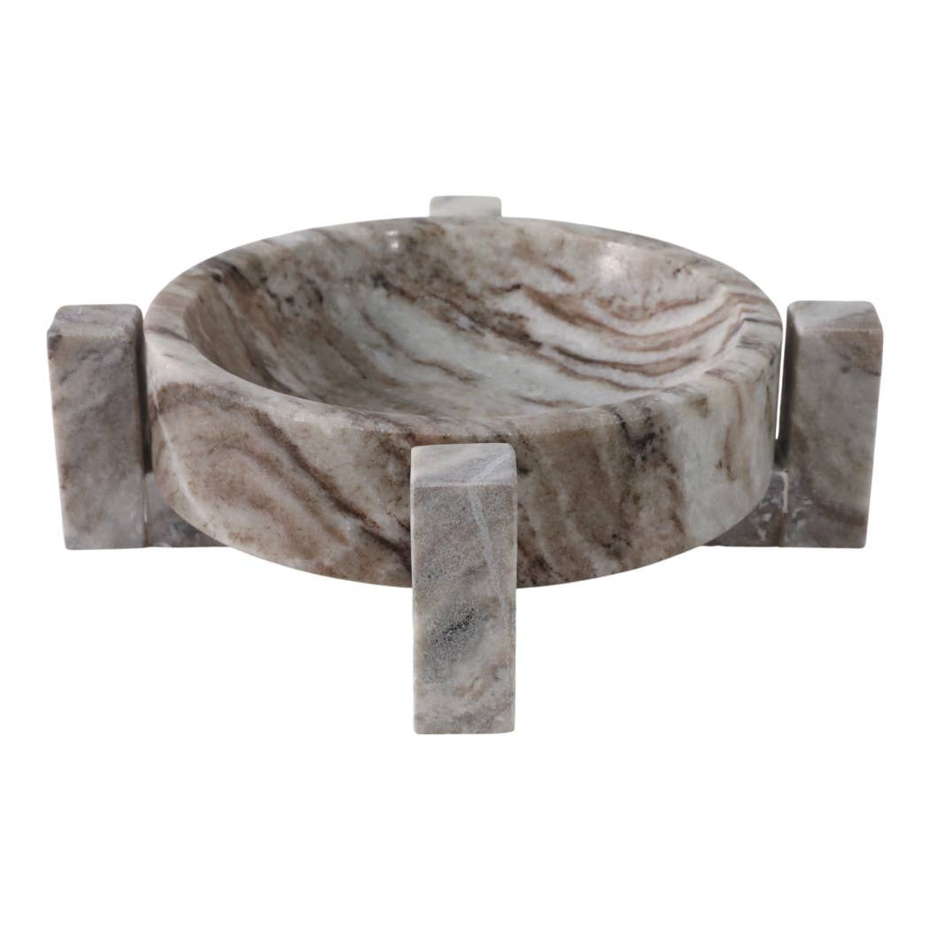 Decorative Bowl - Brown Marble Modern Pedestal Style, 10 in.