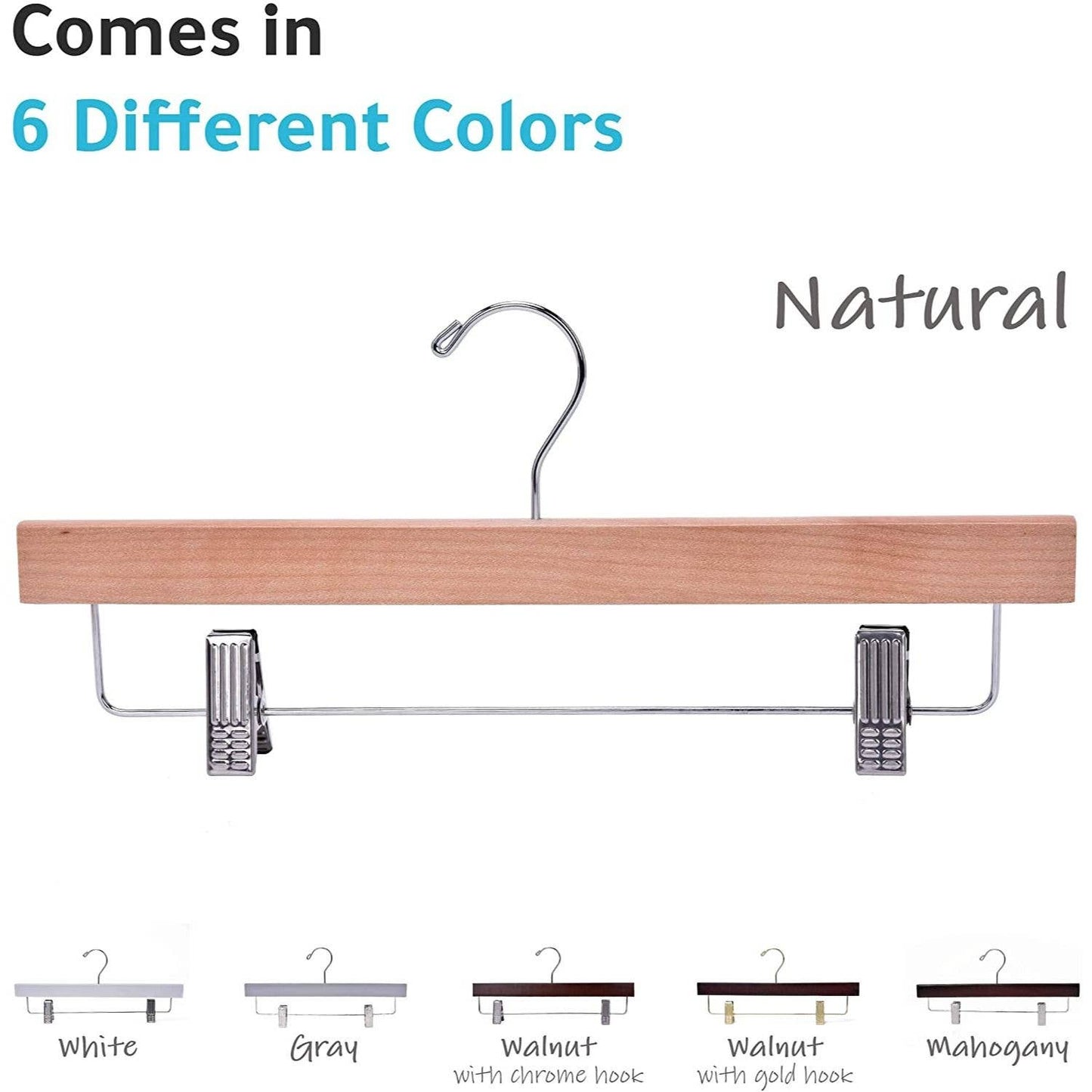 W033 -Wooden Straight Skirt Hanger -Natural/Chrome hook -100