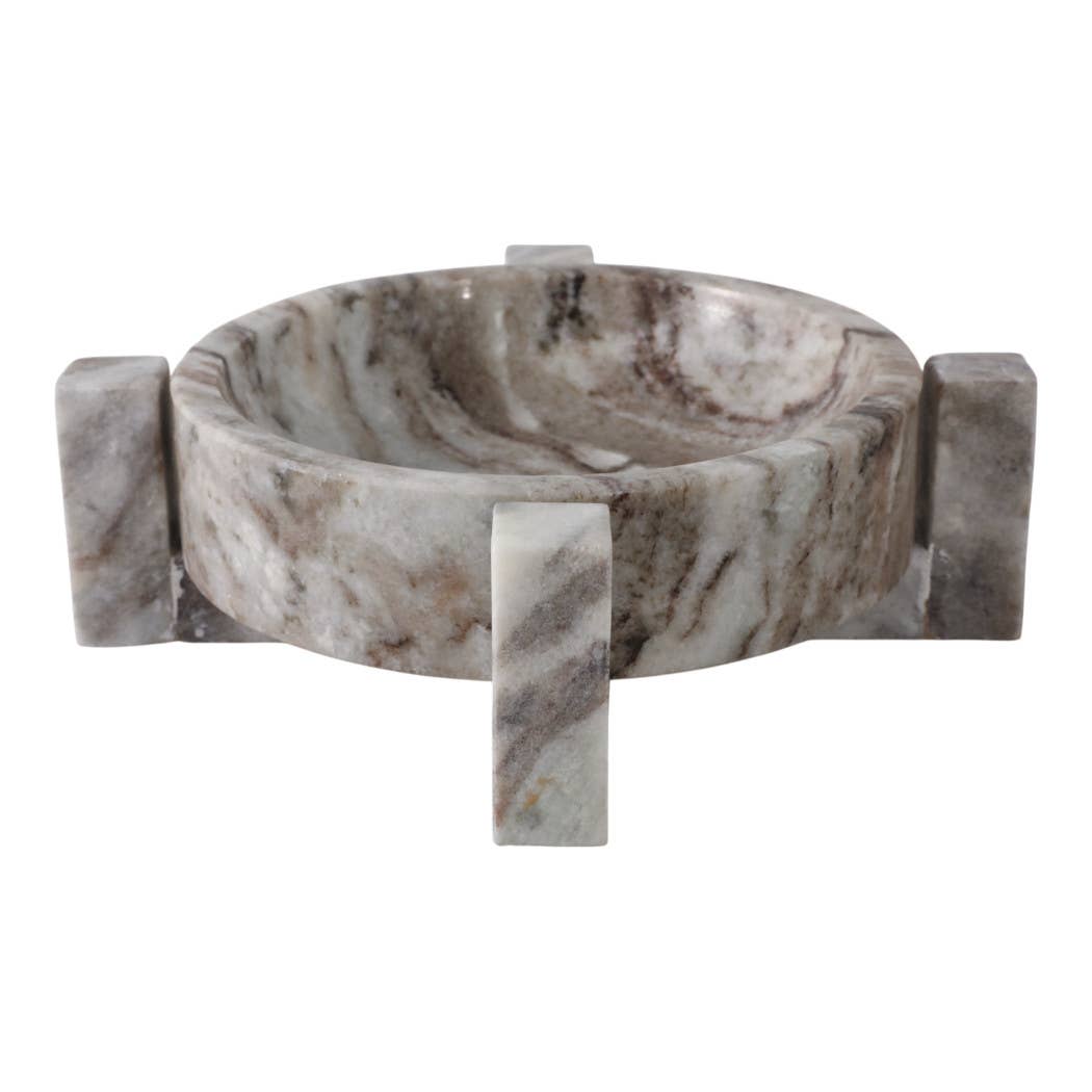 Decorative Bowl - Brown Marble Modern Pedestal Style, 10 in.
