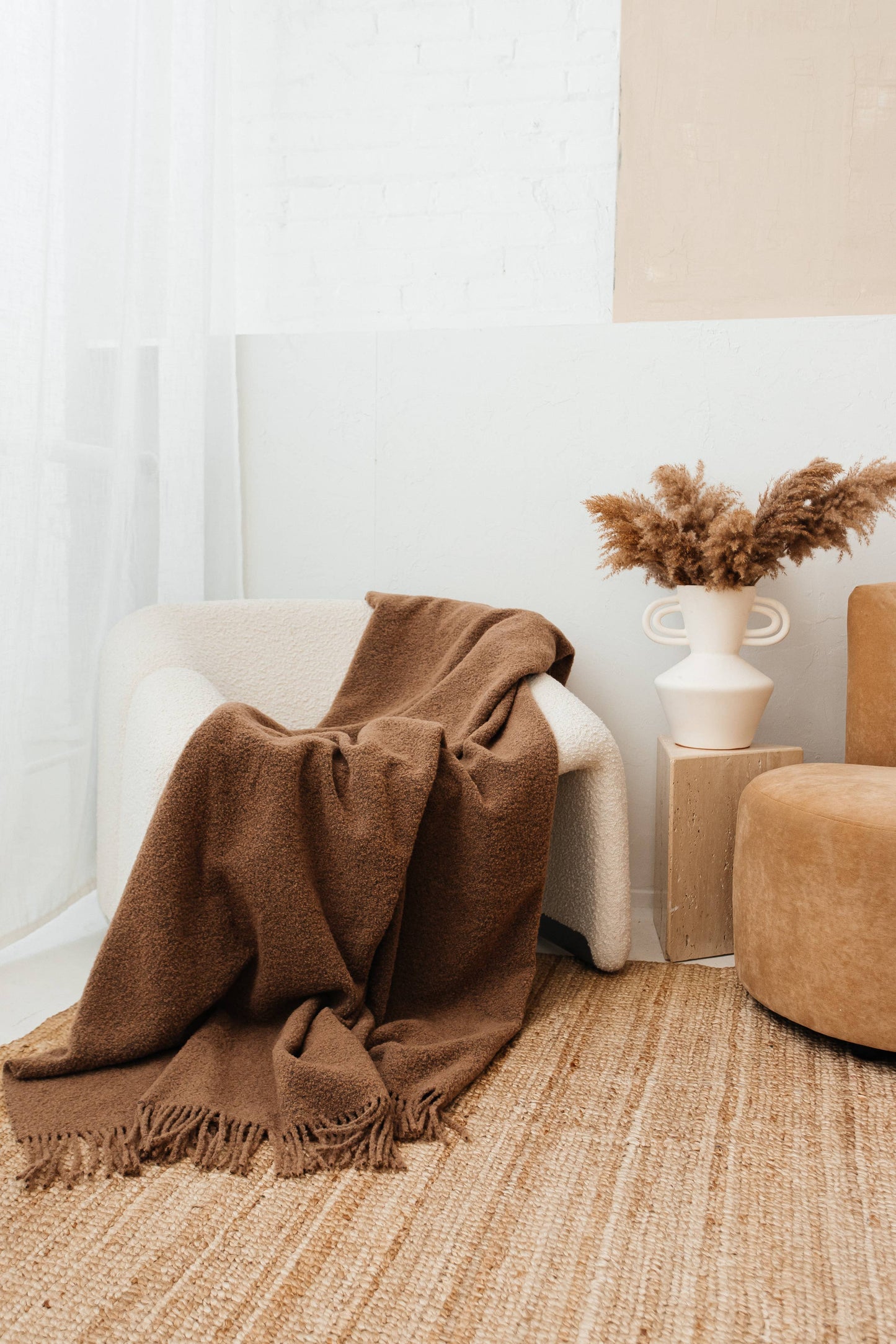 Baldwin Wool Boucle Throw: Ivory