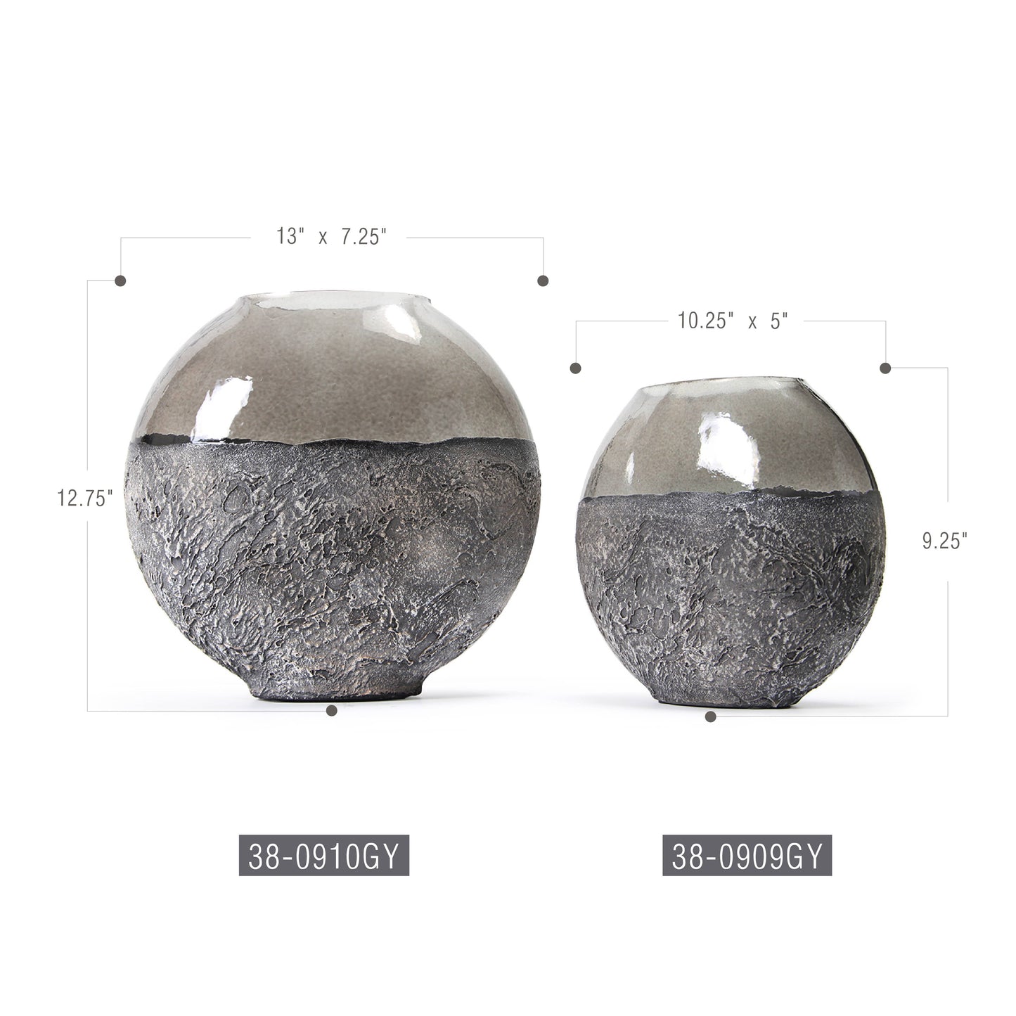 Lunar Decorative Glass Vase: Grey / H-9.25" | D-10.25" X 5"