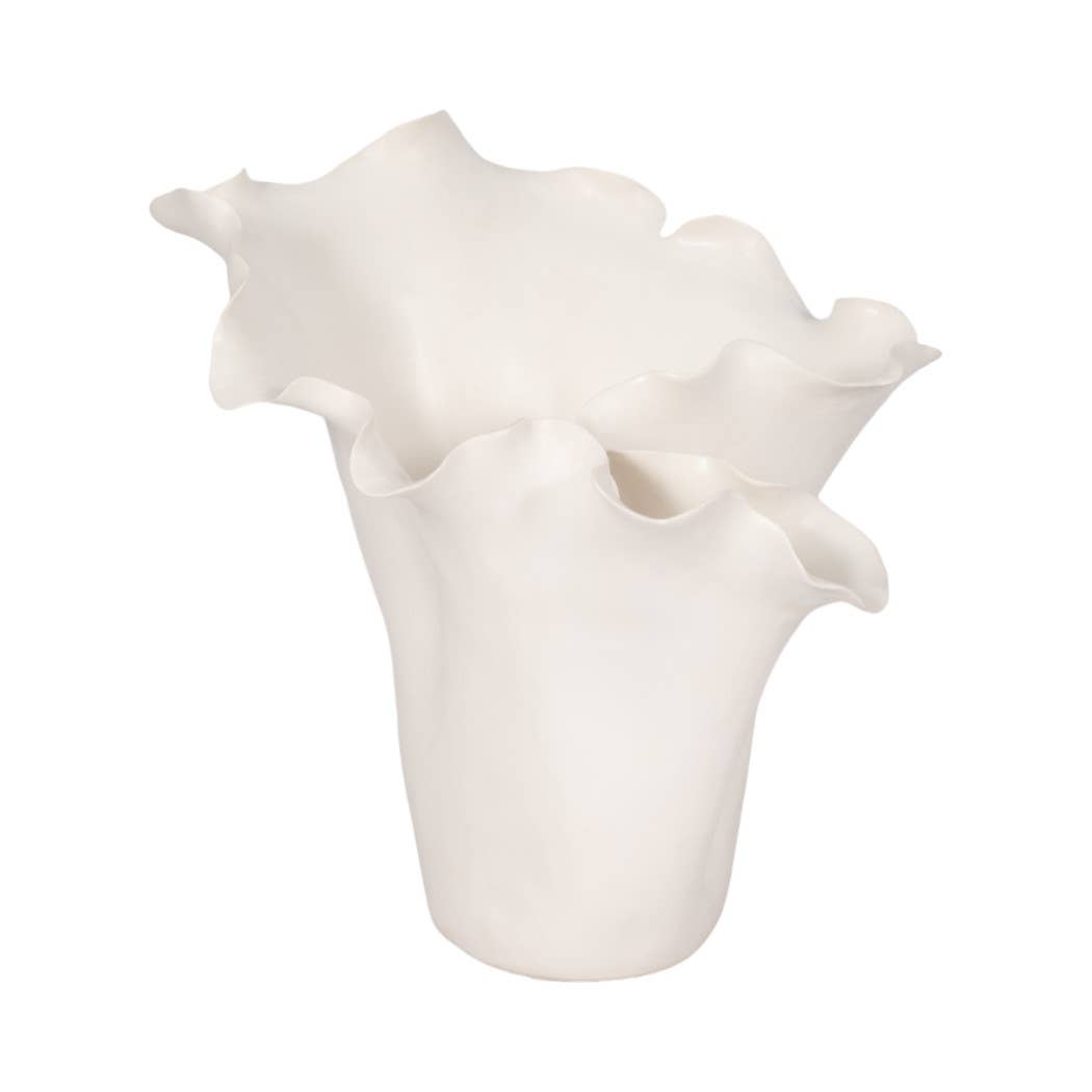White 11x12 in. Ceramic Novelty Solid Handmade Flutter Vase