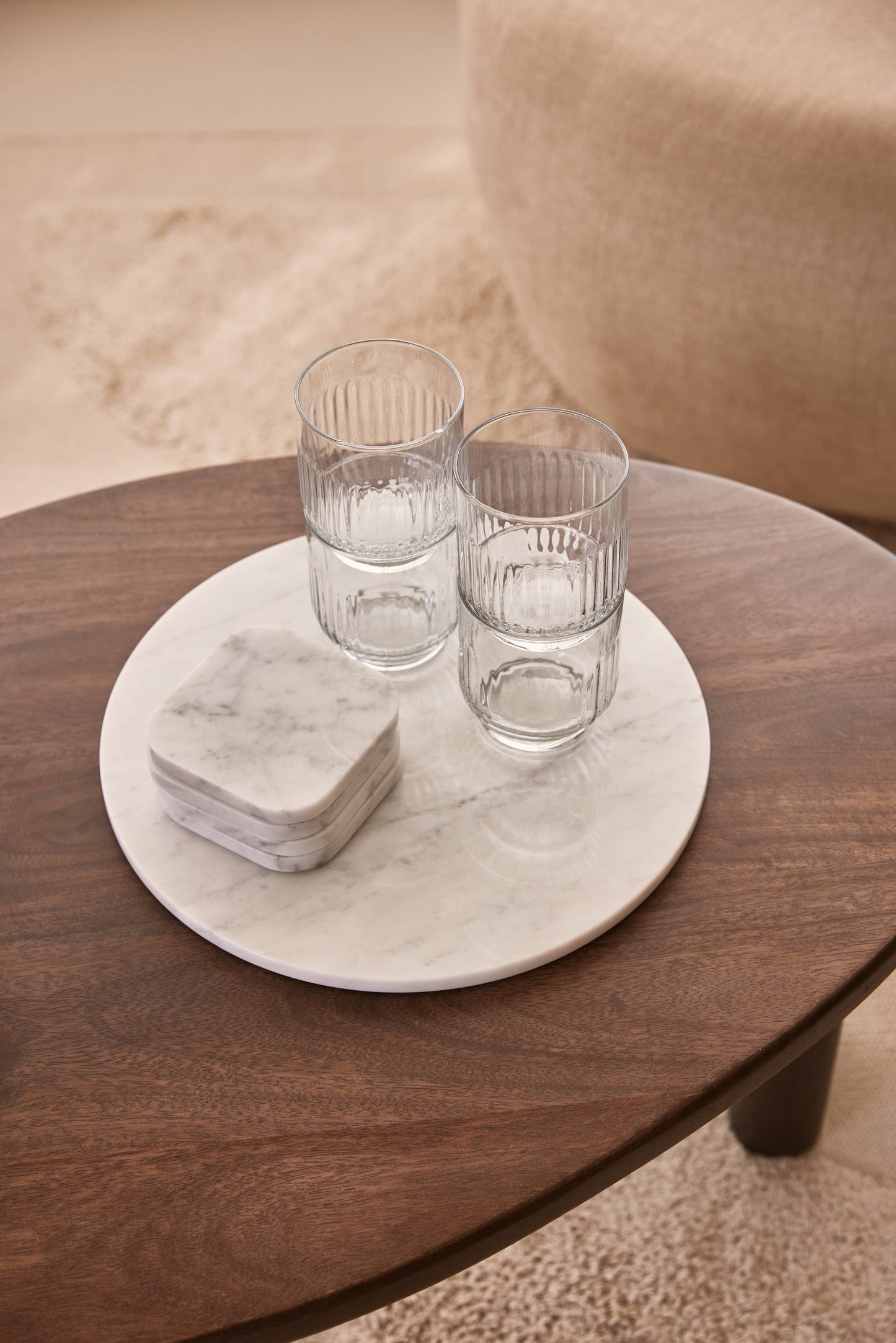 Marble coaster - organic - white set of 4 - 10x1