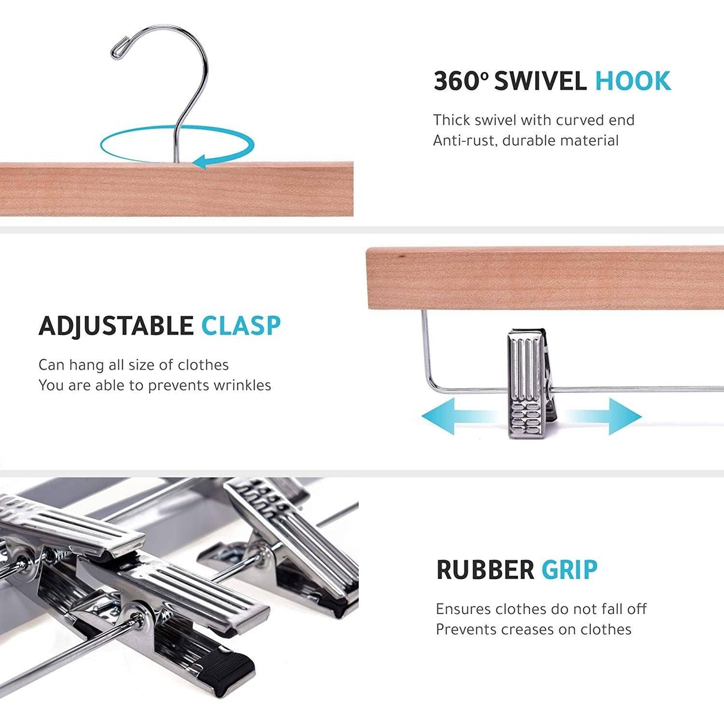 W033 -Wooden Straight Skirt Hanger -Natural/Chrome hook -100