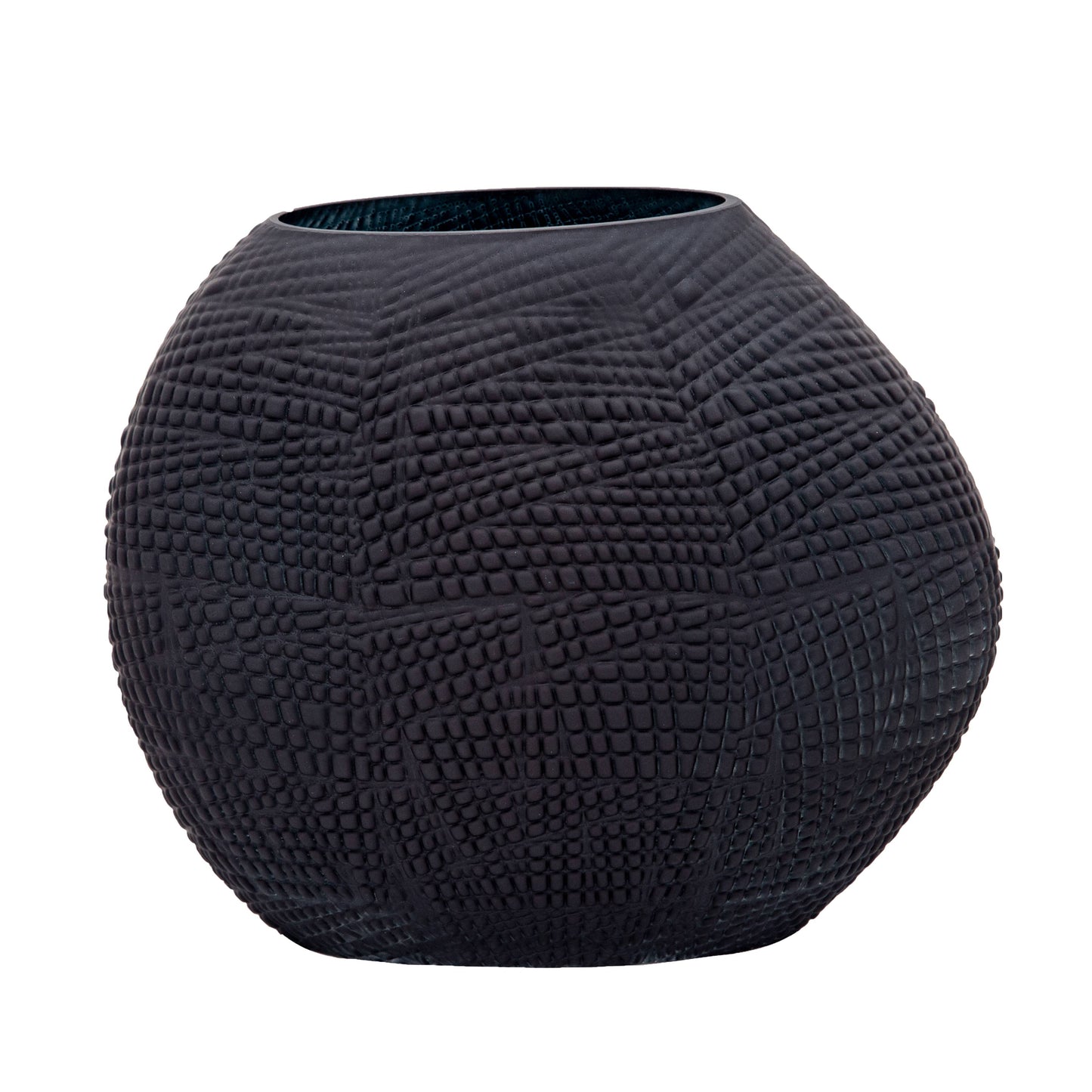 Decorative Vase - Black Glass Round Textured Modern, 10 in.