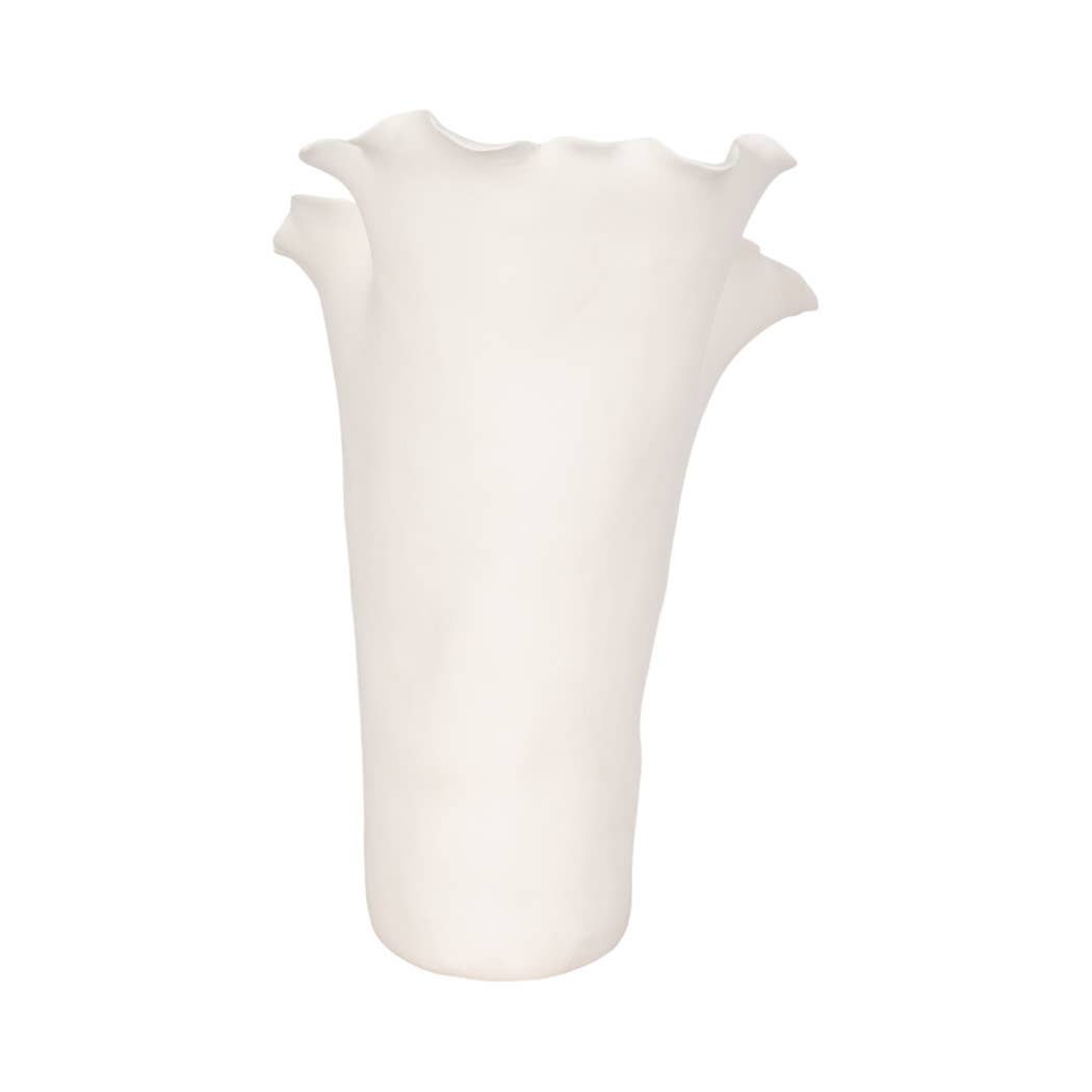 White 15x11 in. Ceramic Novelty Solid Handmade Flutter Vase