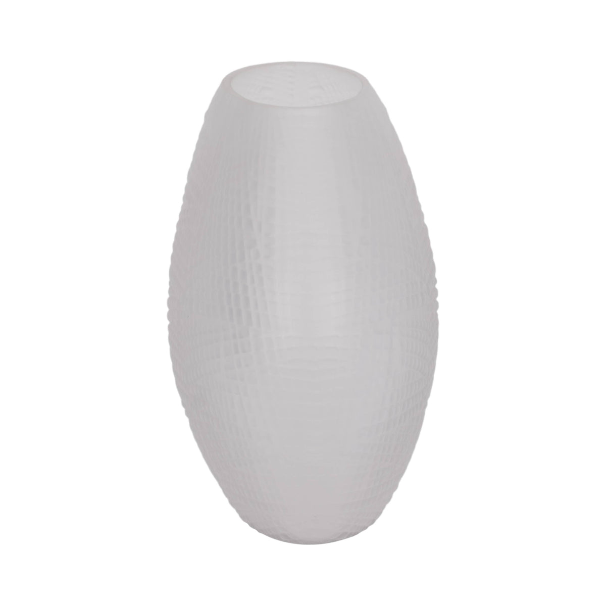 Decorative Vase - White Glass Round Textured Modern, 8 in.