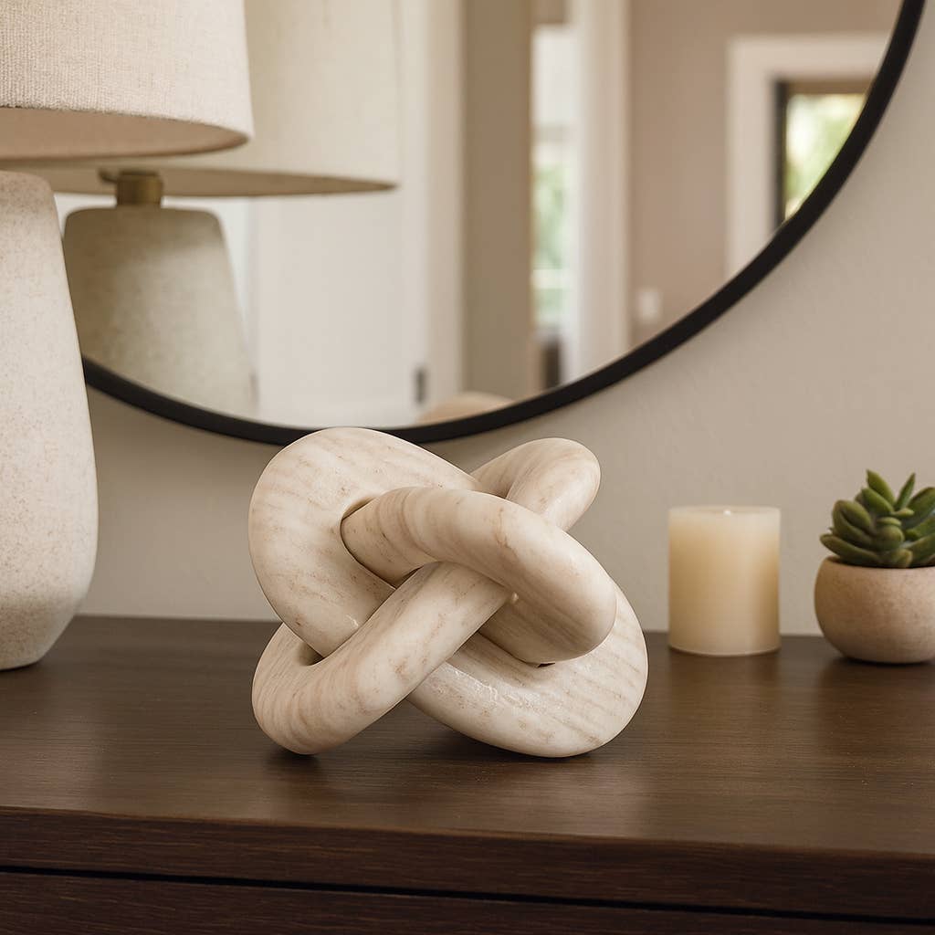 Decorative Object - Ivory Marble Modern Knot, 6 in.