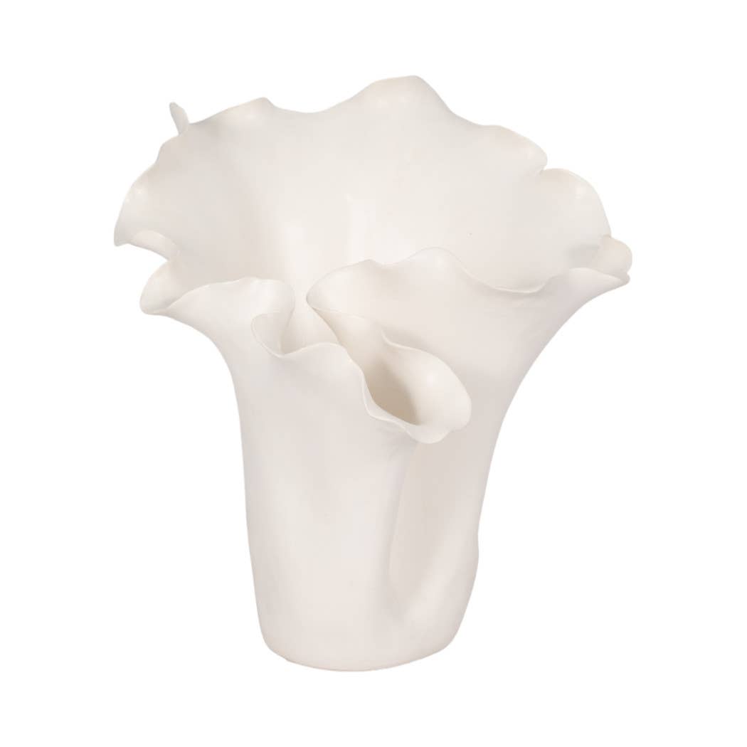 White 11x12 in. Ceramic Novelty Solid Handmade Flutter Vase