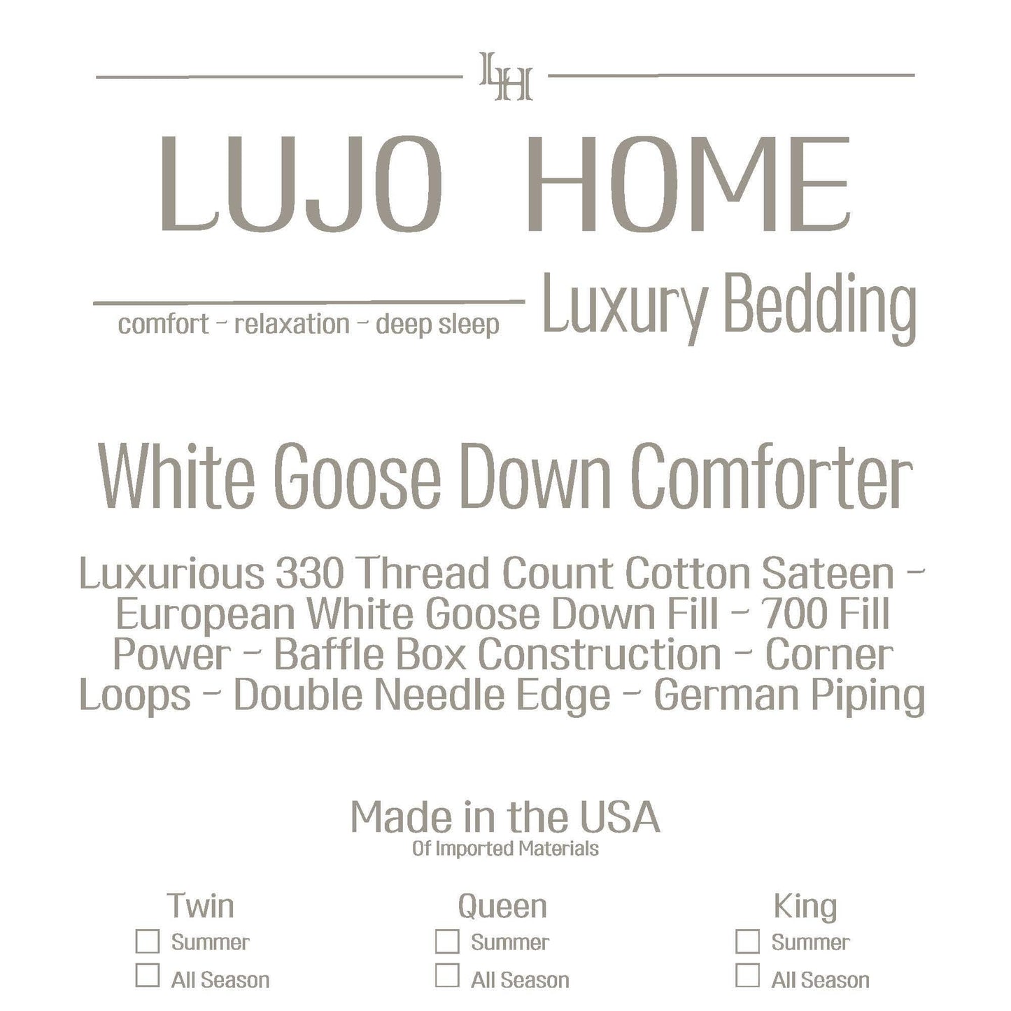 Luxury Goose Down Comforter – All-Season Weight : Full/Queen 88x98
