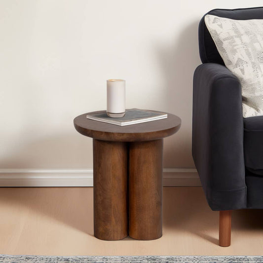 Mango Wood Scandinavian Round End Table - Brown, 18 in.
