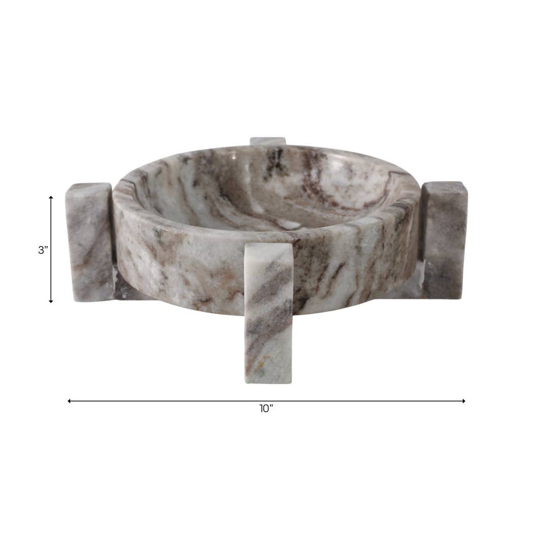Decorative Bowl - Brown Marble Modern Pedestal Style, 10 in.