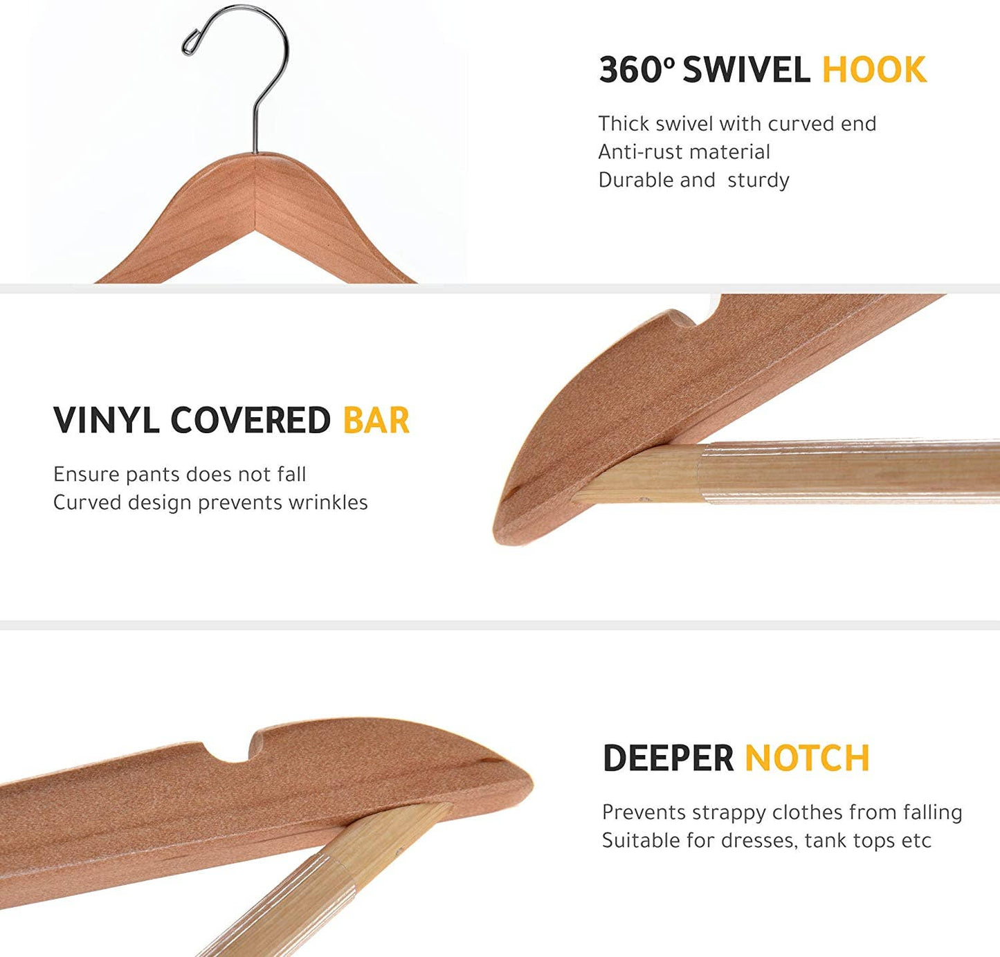 W030 Semi Curved Wooden Hanger, 17.5" Natural - 90