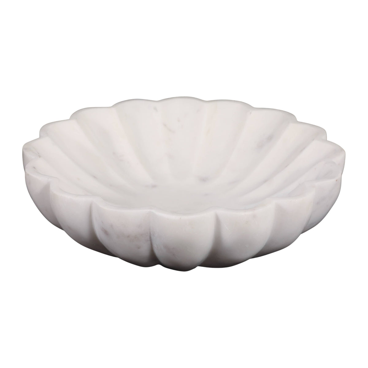 Decorative Bowl - White Marble Veined Shell Shaped, 12 in.