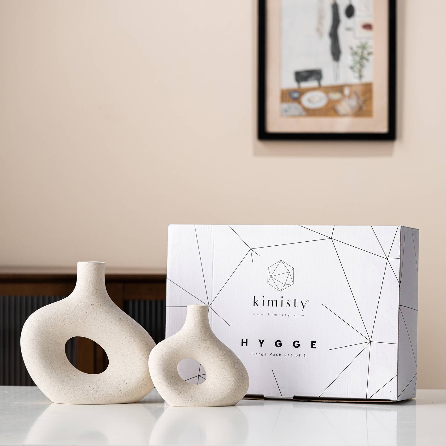 Kimisty Ceramic Hollow Donut Vase Set 2, Off White