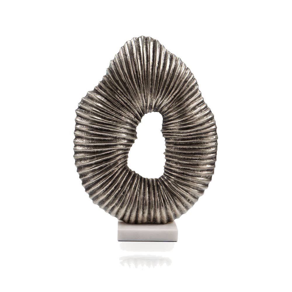 17" Silver And White Aluminum And Marble Tabletop Sculpture