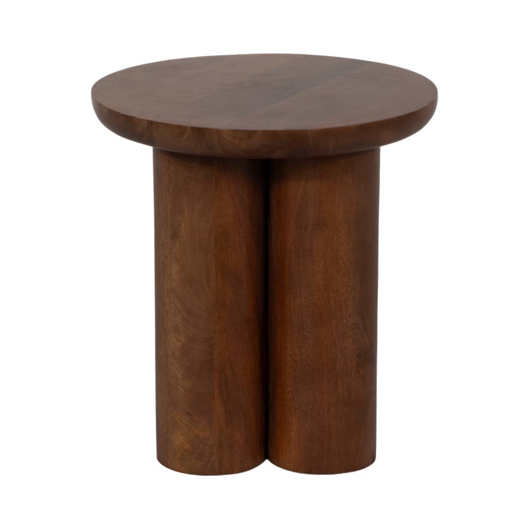 Mango Wood Scandinavian Round End Table - Brown, 18 in.