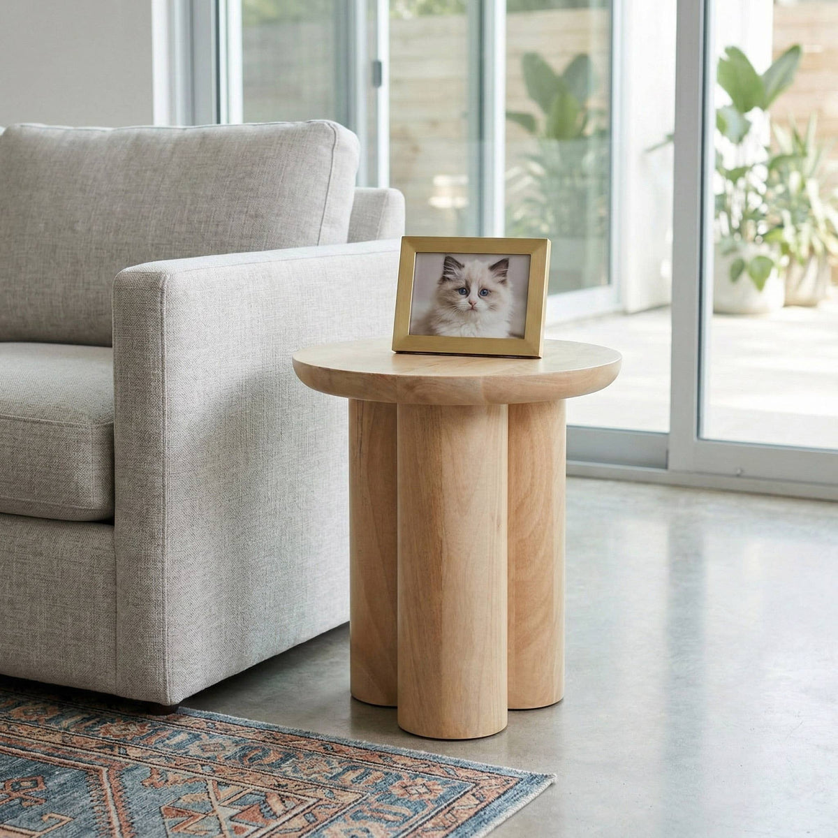 Wood Round Side Table with Sculptural Base - Brown, 18 in.