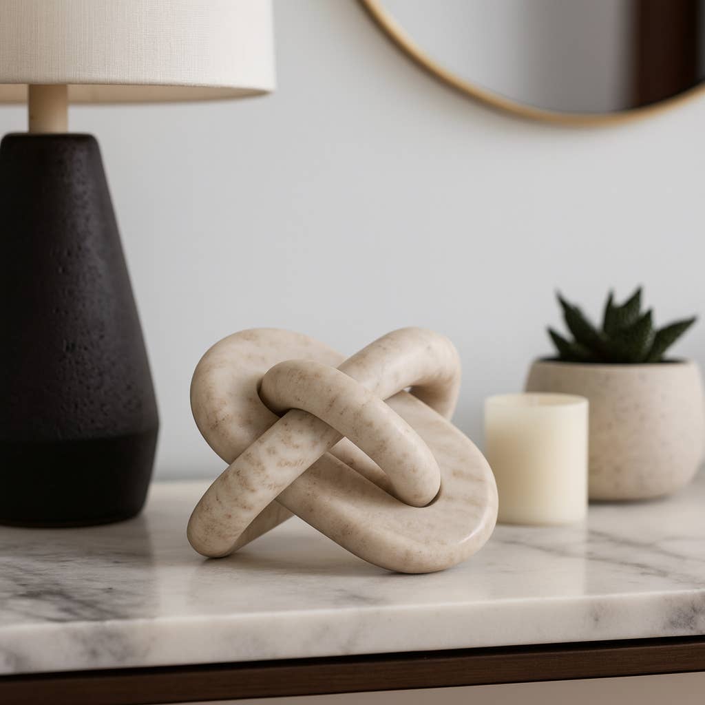 Decorative Object - Ivory Marble Modern Knot, 6 in.