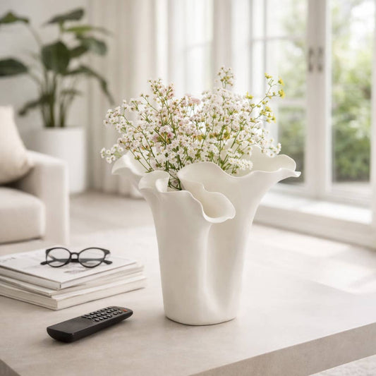White 11x12 in. Ceramic Novelty Solid Handmade Flutter Vase
