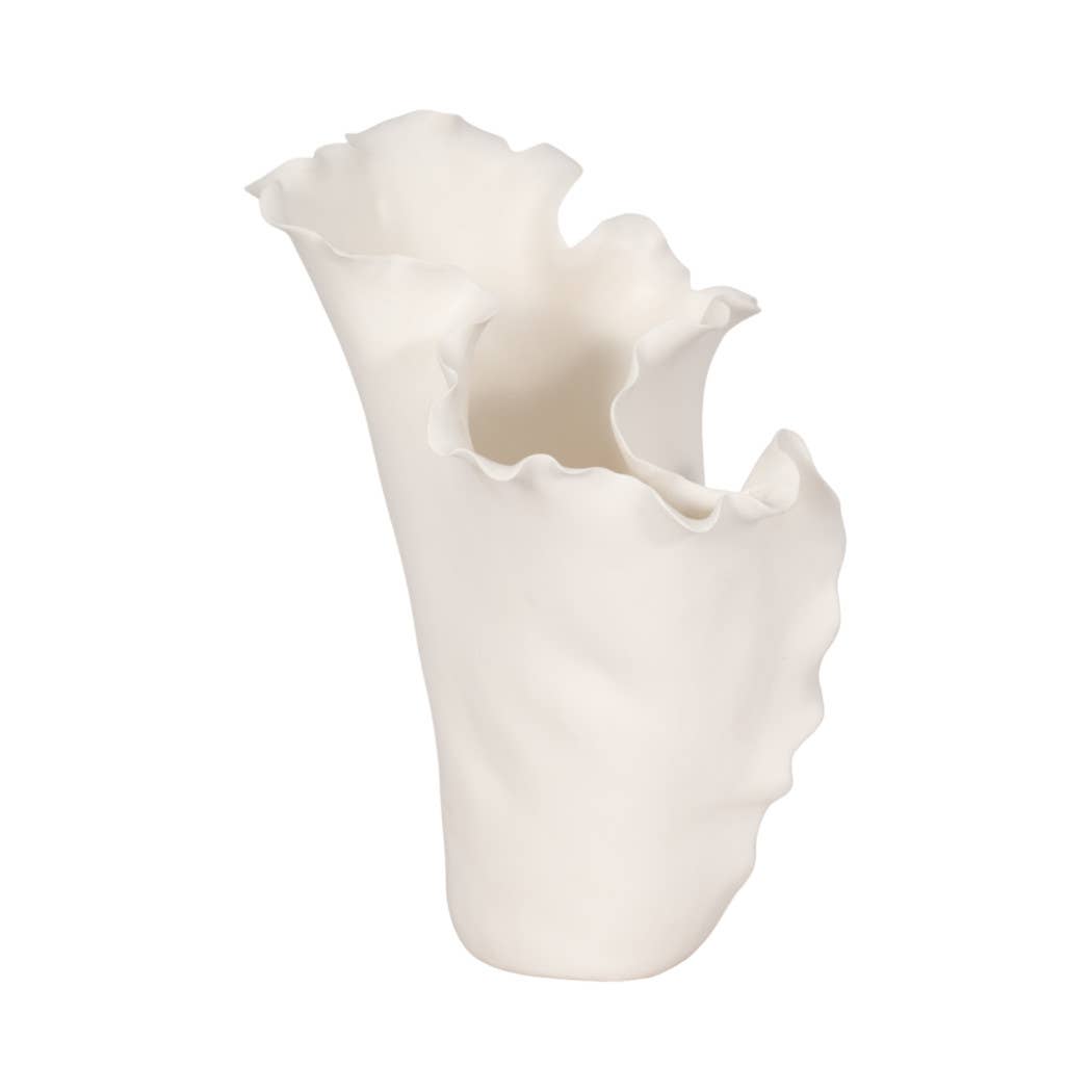White 15x11 in. Ceramic Novelty Solid Handmade Flutter Vase