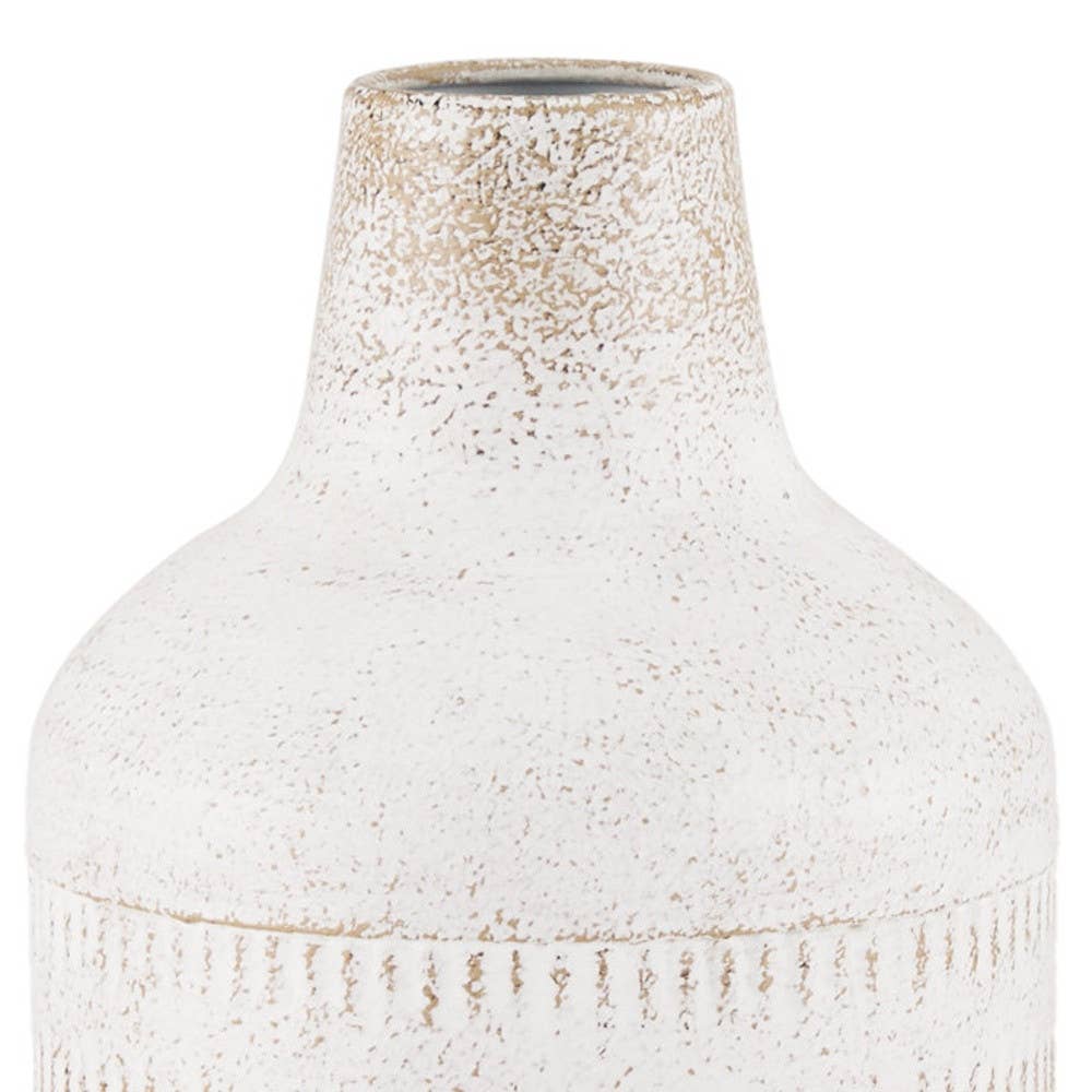 11" Off White And Natural Geometric Metal Cylinder Table Vase