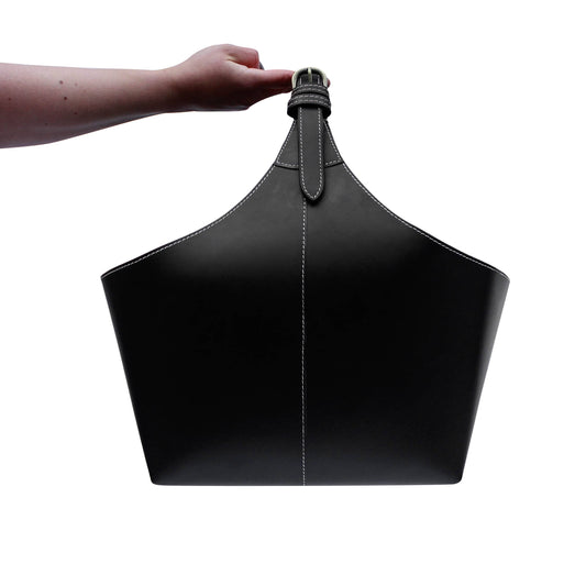 Scribo leather basket for storage, black