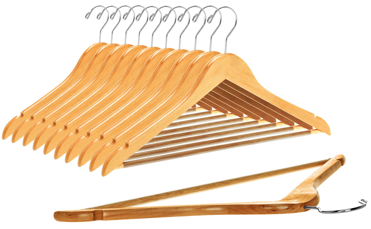 W030 Semi Curved Wooden Hanger, 17.5" Natural - 90