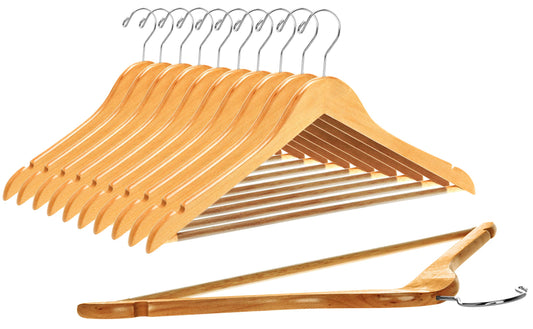 W030 Semi Curved Wooden Hanger, 17.5" Natural - 90