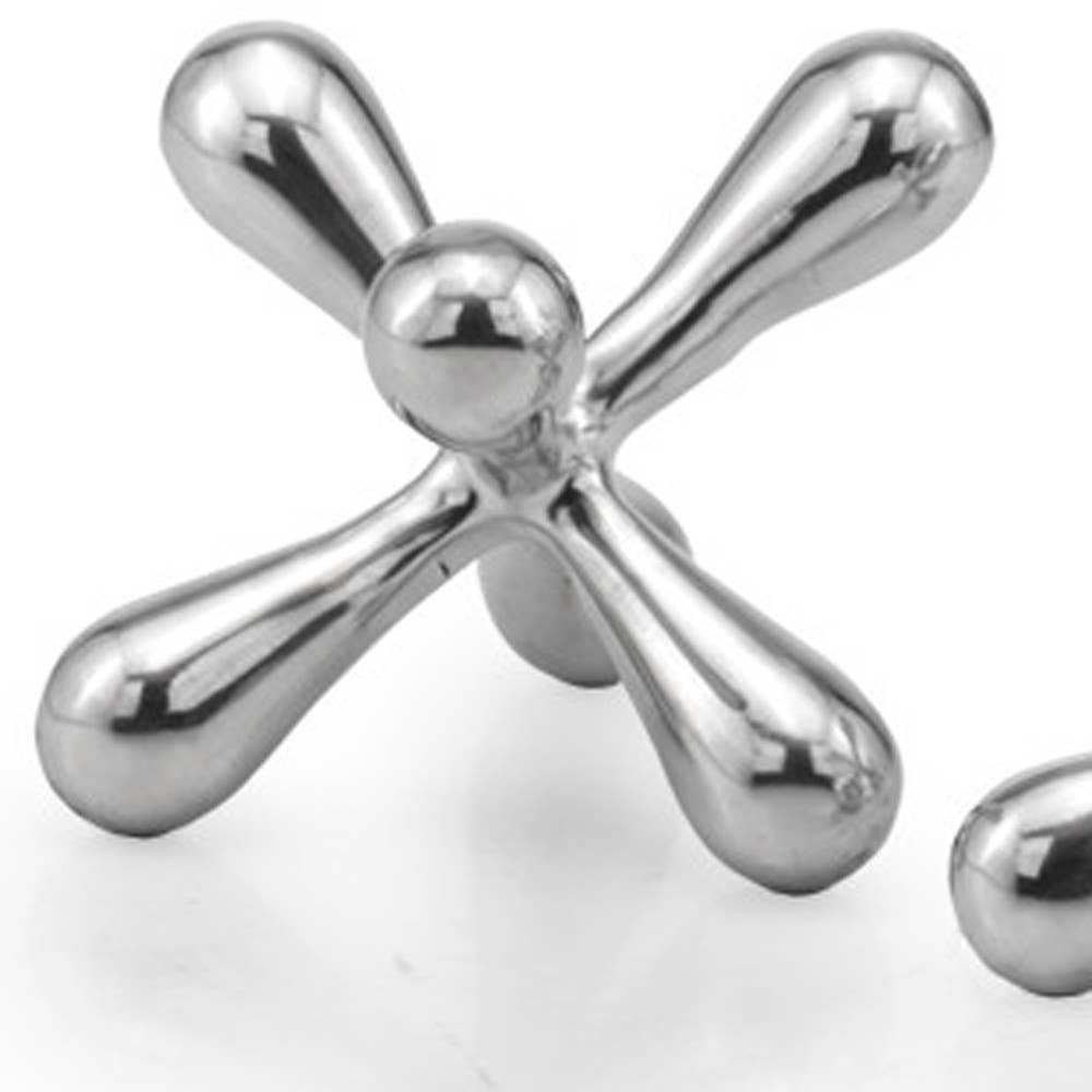 Set Of Two 3" Silver Aluminum Decorative Jack Sculptures