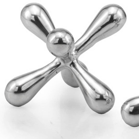 Set Of Two 3" Silver Aluminum Decorative Jack Sculptures