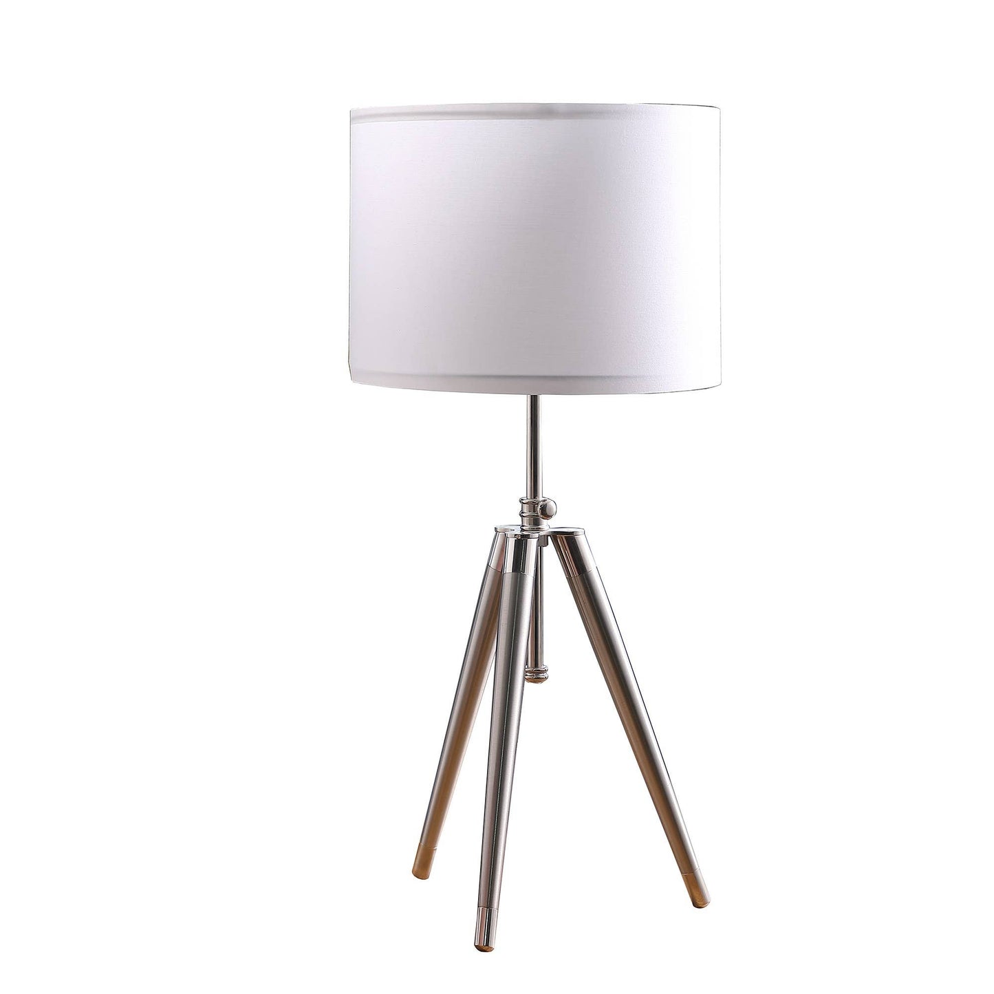 34" Silver Metal Adjustable Tripod Table Lamp w/ White Shade