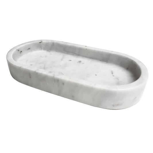Large marble tray, oval white, stackable