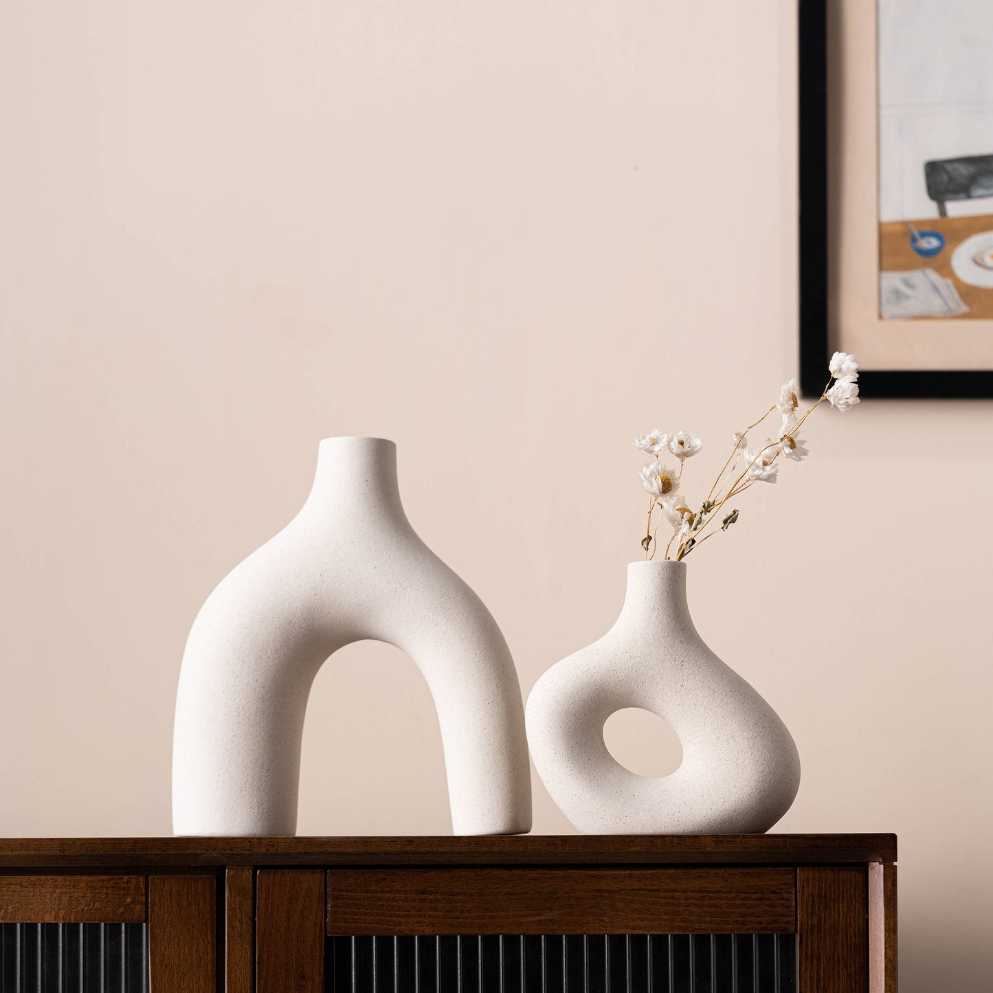 Kimisty Ceramic Off White Nordic Vase Set 2, Pampas Vases