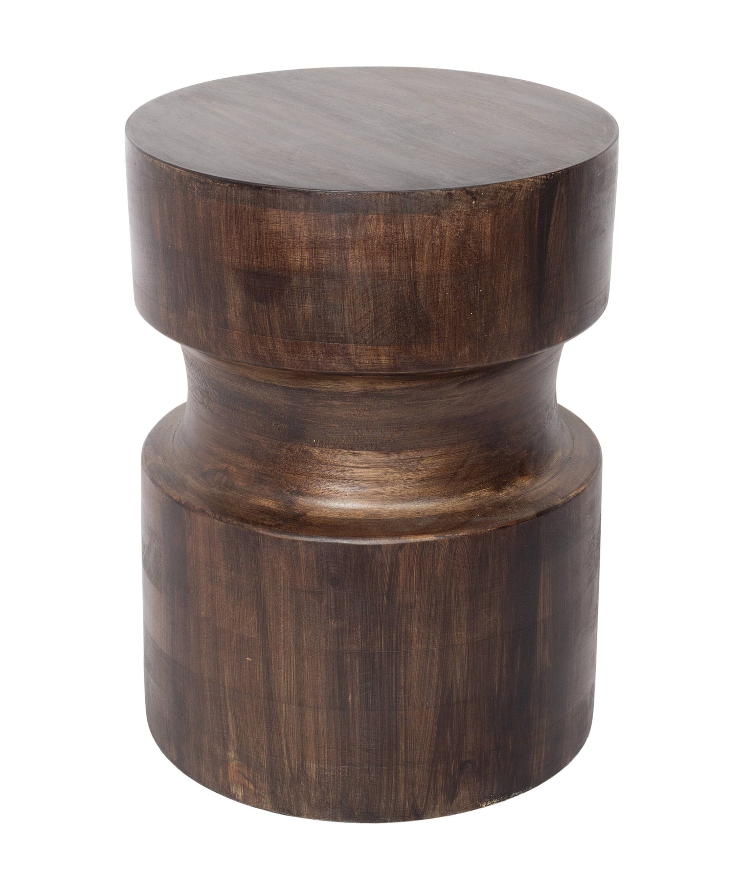 Humphrey Handmade Mango Wood Drum Side End Table, Brown