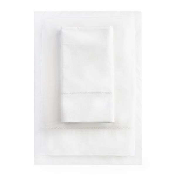 White 500TC Cotton Percale Top Sheet - White Hemstitch