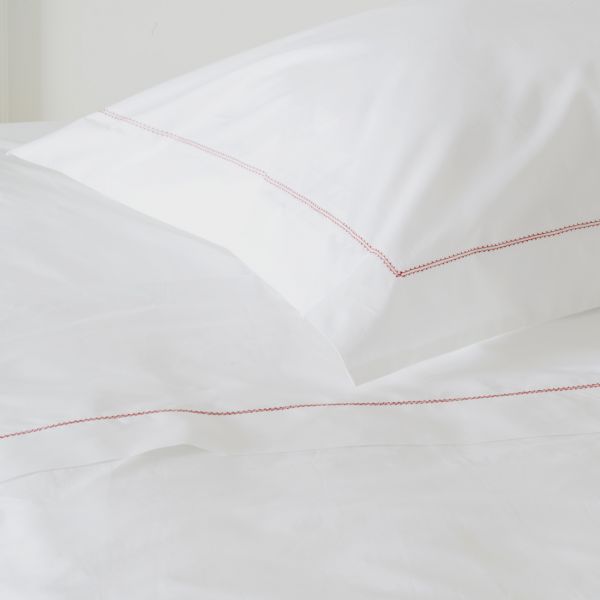 Huddleson White 500TC Cotton Percale Sham (Pair) - Pink Hemstitch Standard