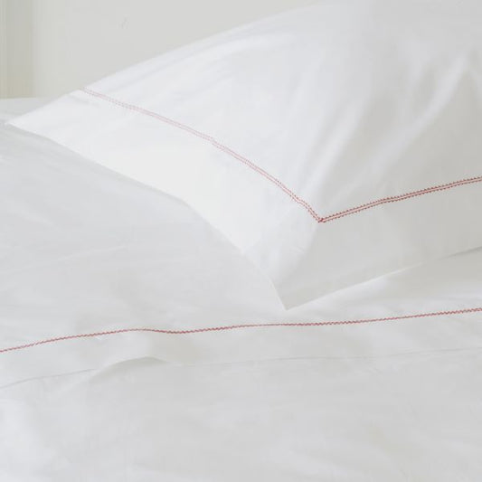 Huddleson White 500TC Cotton Percale Sham (Pair) - Pink Hemstitch Standard